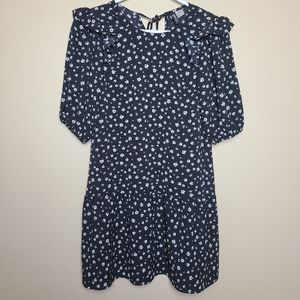 H&M Divided Women's Black White Ditsy Floral Ruffle Sleeve Summer Mini Dress